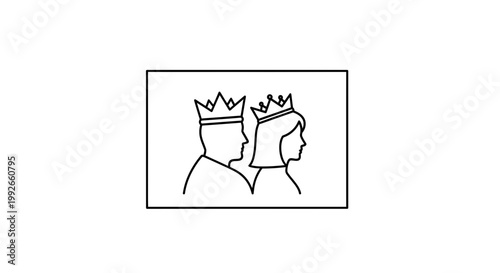 King and Queen Couple Silhouette with Crowns, Royal Icons, Leadership Concept