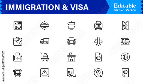 Immigration And Visa Control – Modern Line Icon Collection for Passport, Border, And Citizenship Themes
