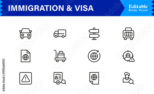 Immigration And Visa Control – Modern Line Icon Collection for Passport, Border, And Citizenship Themes