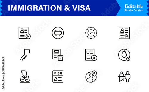 Immigration And Visa Control – Modern Line Icon Collection for Passport, Border, And Citizenship Themes
