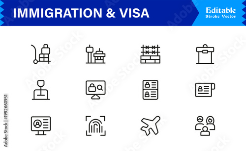 Immigration And Visa Control – Modern Line Icon Collection for Passport, Border, And Citizenship Themes