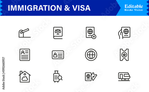Immigration And Visa Control – Modern Line Icon Collection for Passport, Border, And Citizenship Themes