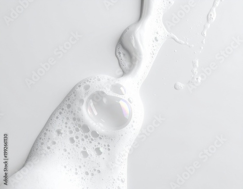白い陶器の上を滑らかに流れる石鹸の泡と清潔感あふれるマクロテクスチャ素材