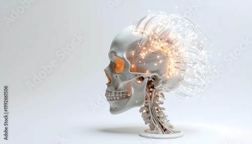 Human Skull with Exploding Brain Concept.