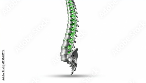 Human Spine Anatomy with Green Vertebrae.