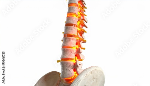 Human Spine Anatomy with Nerves 3D Render.