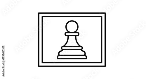 Chess Pawn Icon Inside Square Frame, Minimalist Black and White Graphic