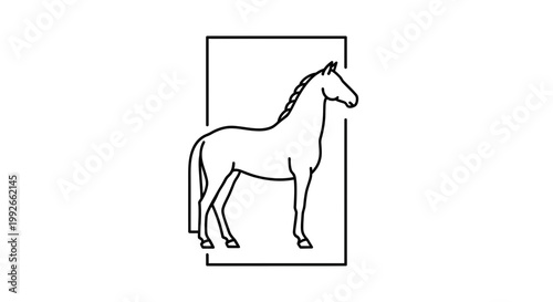 Elegant Horse Silhouette in Minimalist Rectangle Frame, Equestrian Art