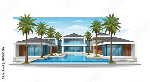 Grand Modern Coastal Mansion with Symmetrical Pool Design