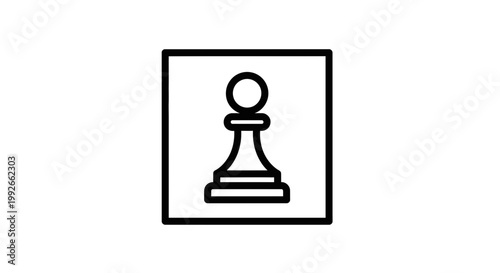 Black and white chess pawn icon inside a square frame, simple graphic representation of a chess piece