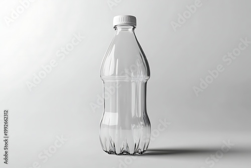 Clear Plastic Bottle with White Cap on a White Background.