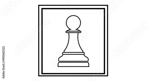 Black and White Chess Pawn Icon Inside a Square Frame