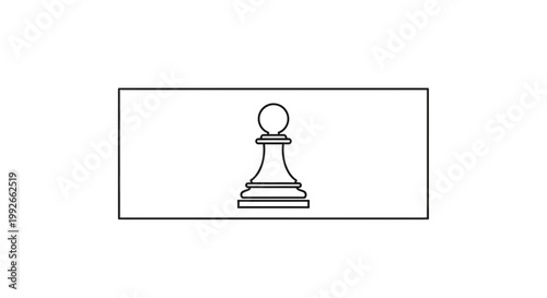 Black and white outline illustration of a chess pawn on a rectangular background