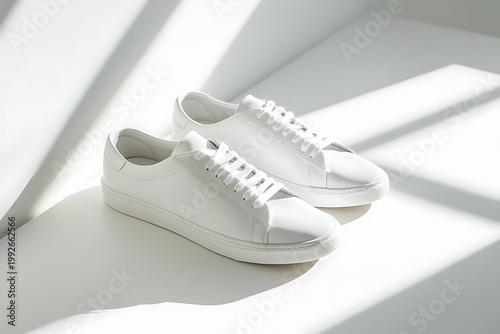 Clean White Sneakers in Sunlight - Minimalist Fashion Footwear.