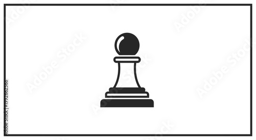 Black and white pawn chess piece icon, minimalist graphic design, strategy game symbol