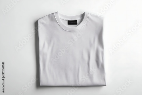 Clean White T-Shirt Folded Flat Lay Studio Shot.