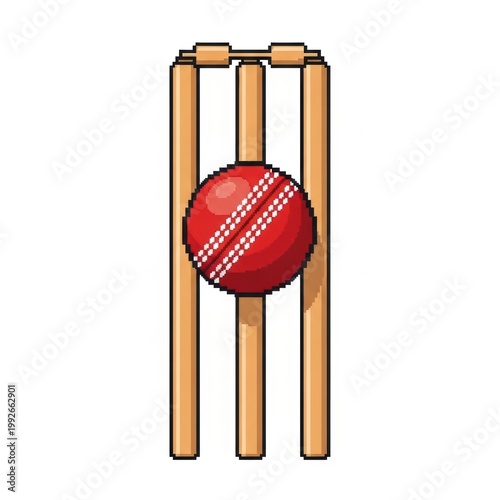 A cricket ball passing through a set of stumps in a wicket-keeping scenario isolated on white background
