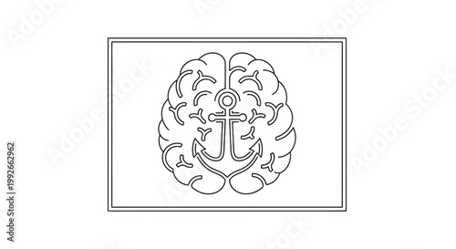 Anchor Symbol Inside Brain Outline - Concept of Stability, Mental Strength, and Focus