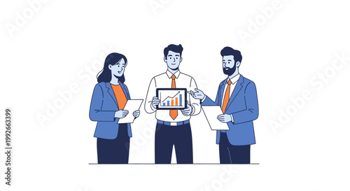 Business people discussing a chart graph.