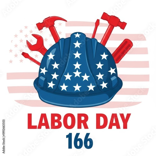Celebrating labor day with a patriotic hat and tools graphic design isolated on white background