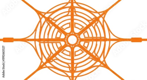 Intricate geometric pattern resembling a complex web of interconnected loops and radial symmetry isolated on white background