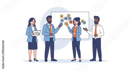 Business people discussing on whiteboard.