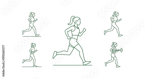 Woman in various running poses.