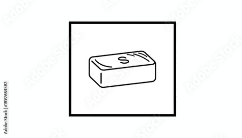 Simple Soap Bar Icon, Cleanliness Symbol, Hygiene Concept, Minimalist Line Art