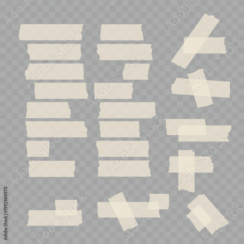 Realistic Torn Masking Tape Set. Vector Translucent Adhesive Paper Strips and Sticky Pieces.