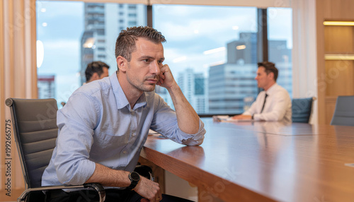 Office worker worried stress professional businessman depression anxious exhausted mental fatigue sitting desk