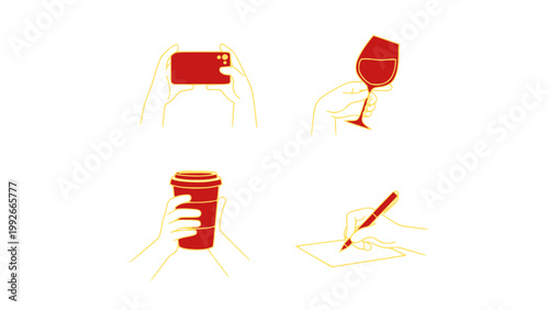 Icons showing drinks, cups, and beverage-related elements.