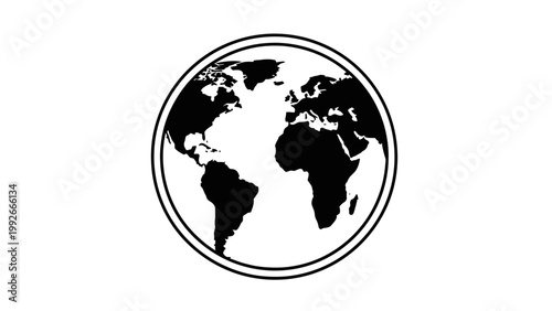 Black and white earth globe icon.