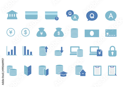 銀行や金融機関のアイコンセット　シンプル　ベクター