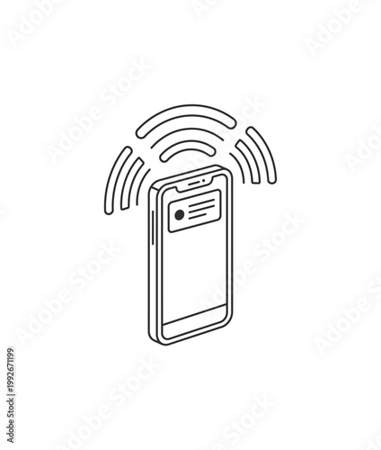 Handheld Phone Emitting Signal Waves Indicating Active Connection