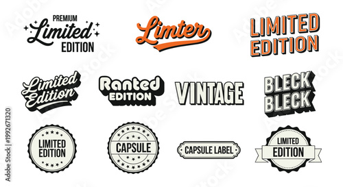 A collection of various limited edition graphic designs including badges labels and typographic arrangements in diverse styles high quality professional detailed modern elegant