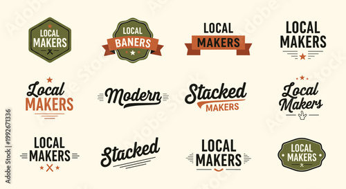 A collection of various local makers logo designs featuring different fonts colors and badge style elements high quality professional detailed modern elegant stylish
