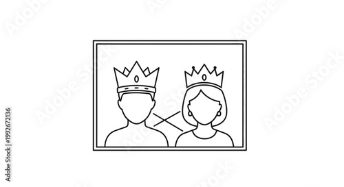 Royal Couple Portrait Icon: King and Queen with Crowns, Symbolizing Royalty and Power