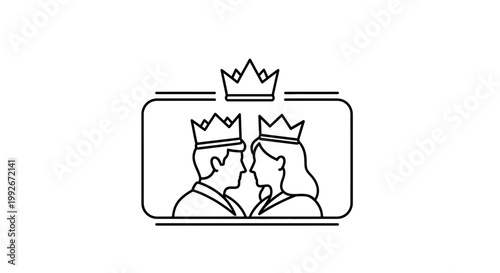 Royal Couple Silhouette Icon: King and Queen Crowns, Love, Royalty, Elegant Emblem