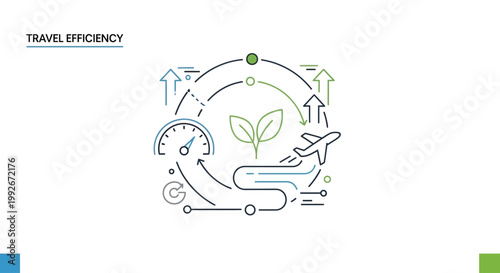 Travel efficiency concept with airplane, plant and meter