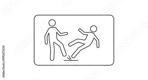 Person tripping over an obstacle causing another person to fall, warning sign icon