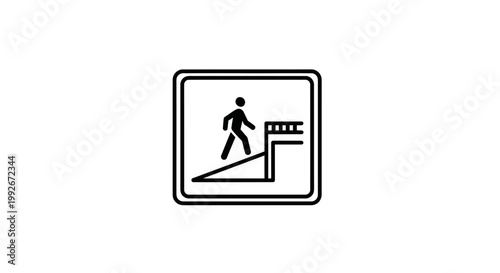 Person walking up ramp with stairs icon, accessibility symbol, vector illustration