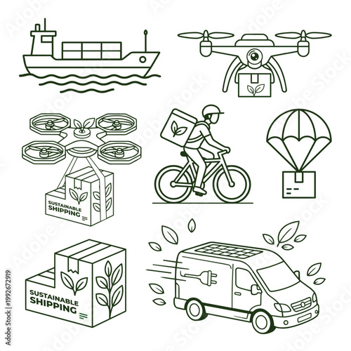 Sustainable Logistics Icons Set for Eco Friendly Shipping Services