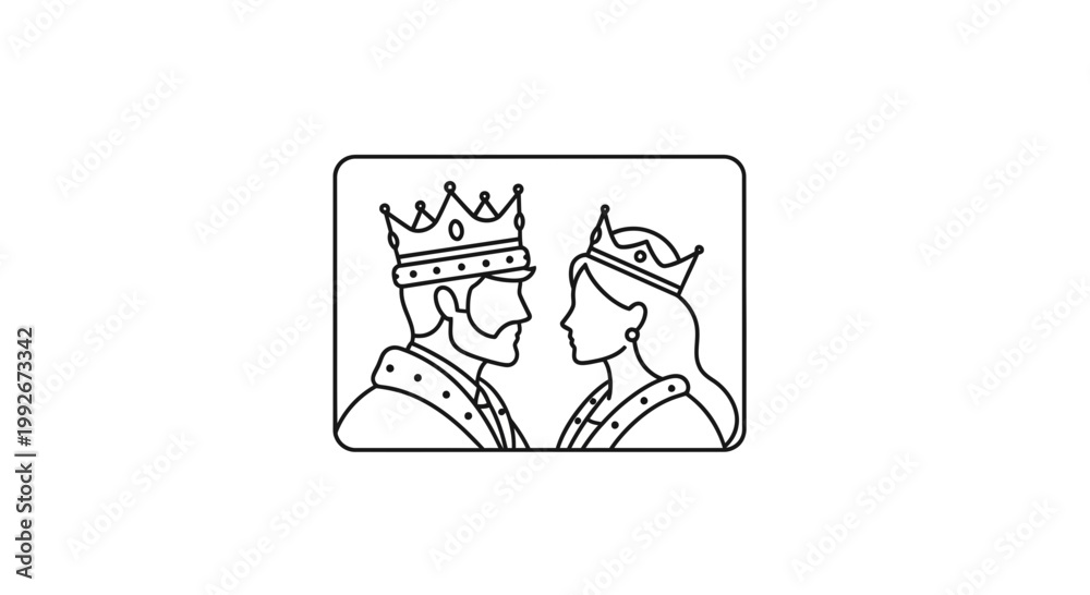 Fototapeta premium King and Queen Royal Couple Icon, Elegant Monarchs with Crowns, Symbol of Power and Love