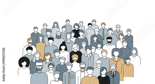 Diverse Group of People Standing Together in a Crowd.