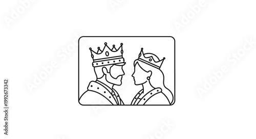 King and Queen Royal Couple Icon, Elegant Monarchs with Crowns, Symbol of Power and Love