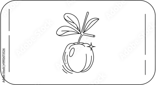 Line Art Acerola Cherry with Leaves and Sparkle