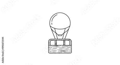 Minimalist hot air balloon outline, vintage transport, travel adventure icon