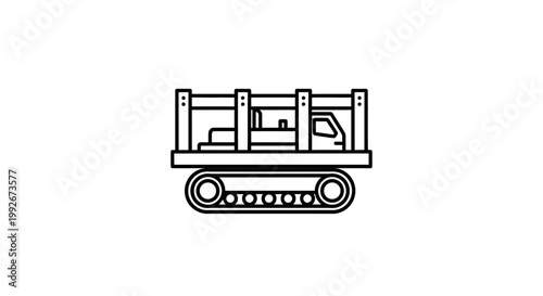 Line Art Icon of a Crawler Truck with Cargo Bed, Industrial Vehicle