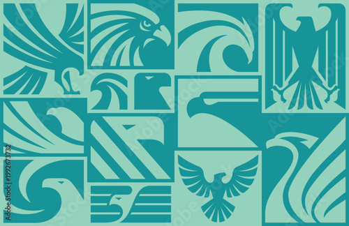 set of geometric eagle pattern with retro color, eagle logo vector illustration	