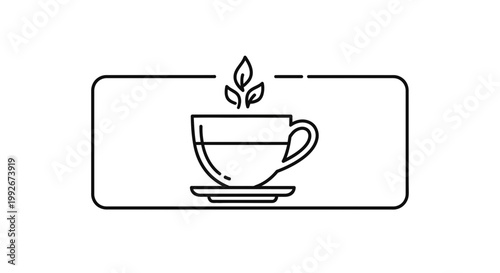 Herbal Tea Cup Icon with Steam and Leaves - Organic Beverage Concept